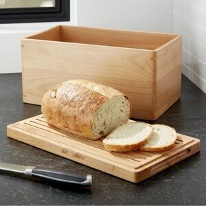 Crate&Barrel Wooden Bread Box and Cutting Board Set